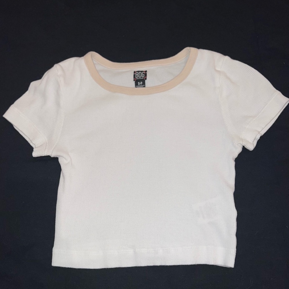 white crop top with cream neckline, BDG size small